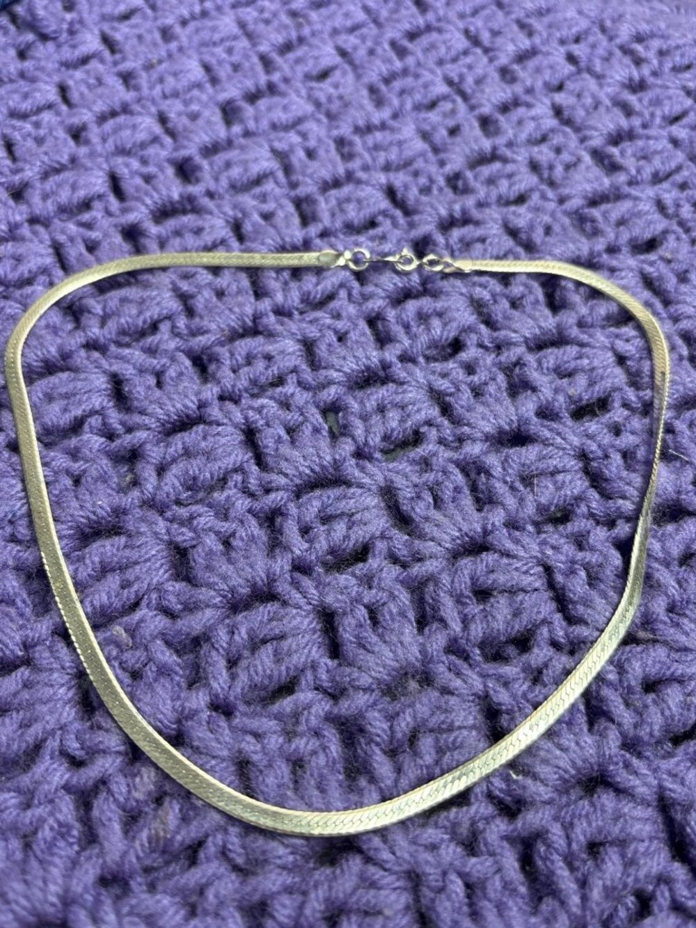 Vintage Silvertone Flat Chain Necklace Spring Ring Clasp 17 inches Long